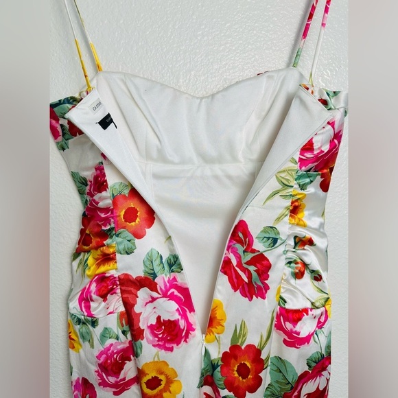 David Meister Satin Floral Spaghetti Strap Bodycon Rusched Mini Dress Size 2 - Picture 5 of 7